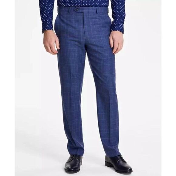 NWT Michael Kors Malone Plaid Classic Fit Stretch Dress Pants, Blue, 40W x 30L - Picture 2 of 9